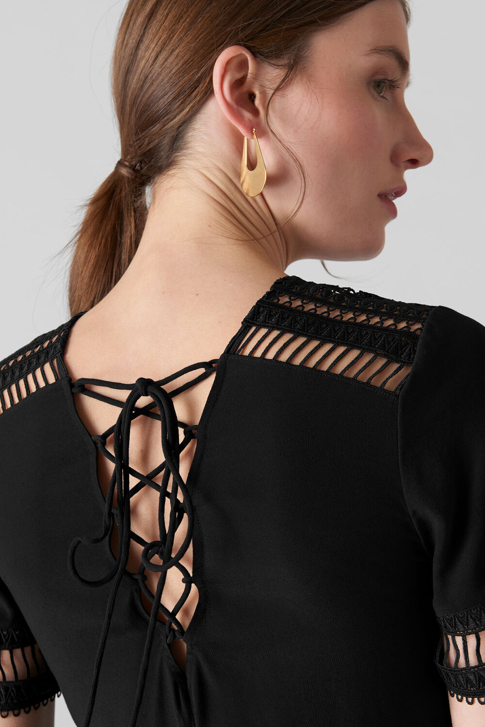 Elisa Lace Detail Midi Dress Black