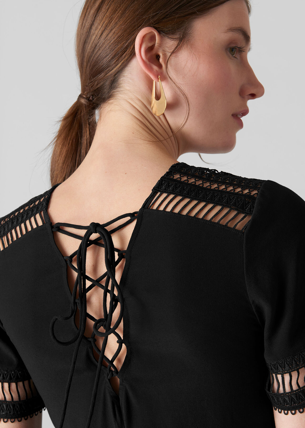 Elisa Lace Detail Midi Dress Black