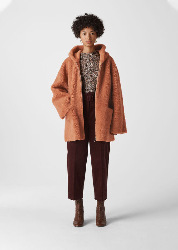 Hooded Shearling Coat