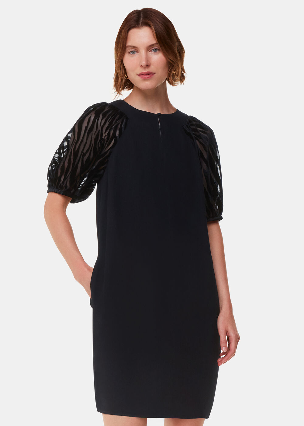 Black Lucy Zebra Velvet Sleeve Dress Outfit