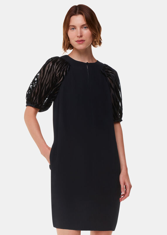 Black Lucy Zebra Velvet Sleeve Dress