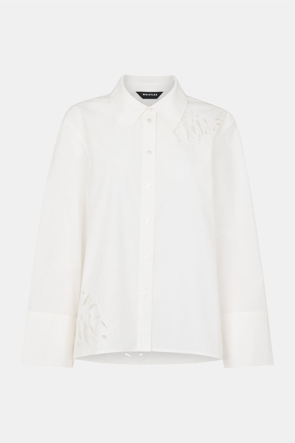 White Leaf Embroidered Cotton Shirt