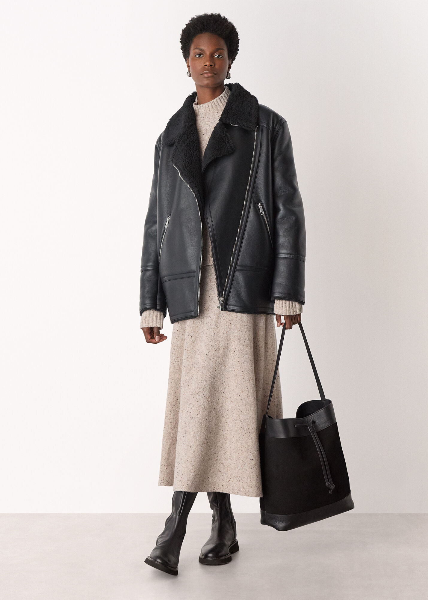 Black/Multi Faux Fur Aviator | WHISTLES | Whistles US |
