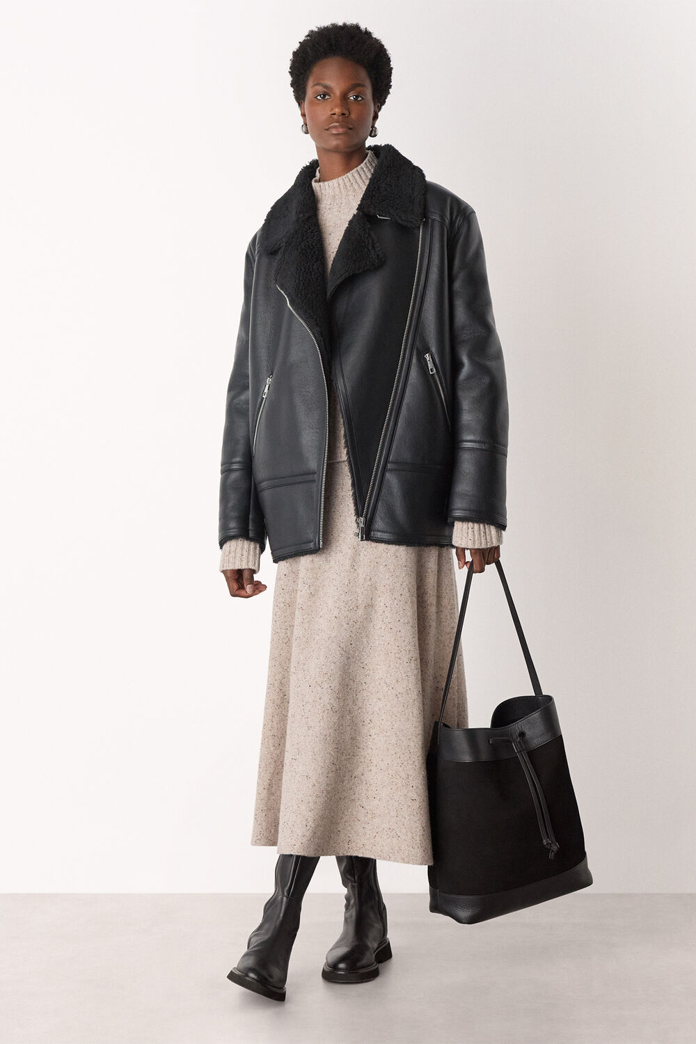 Black Faux Fur Aviator