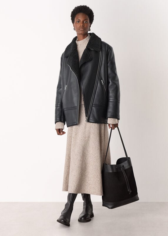 Black Faux Fur Aviator