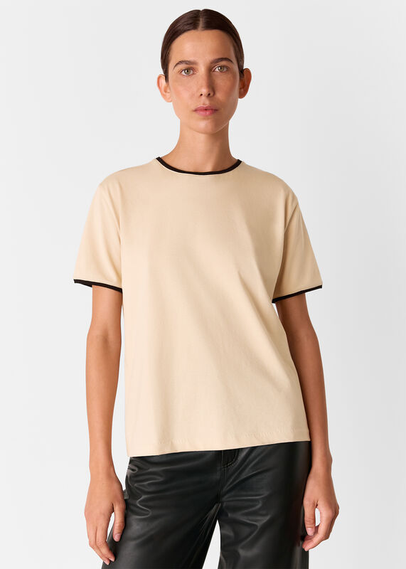 Camel Contrast Piping Detail Tee