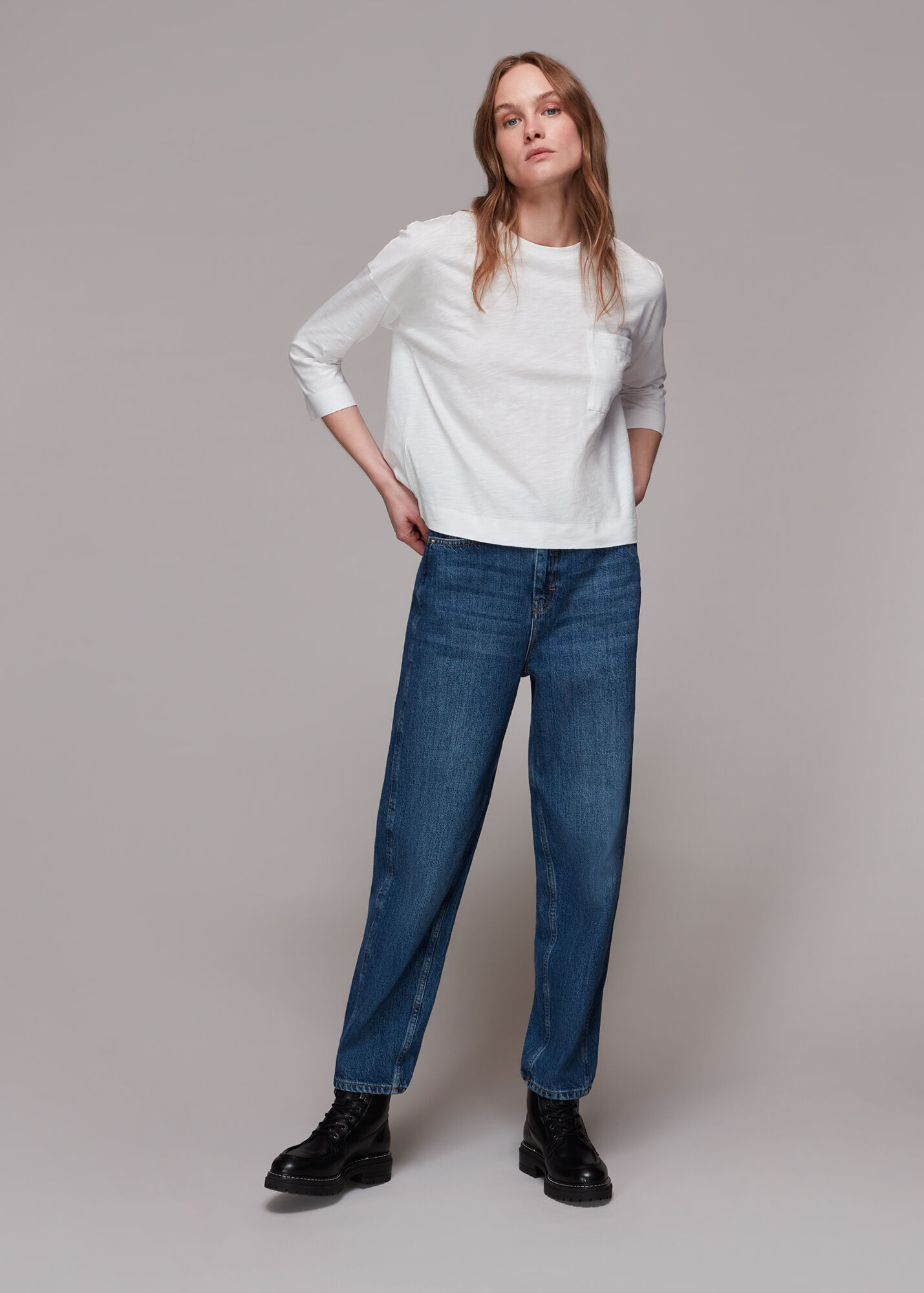 White Long Sleeve Top with Pocket 100 Cotton Whistles