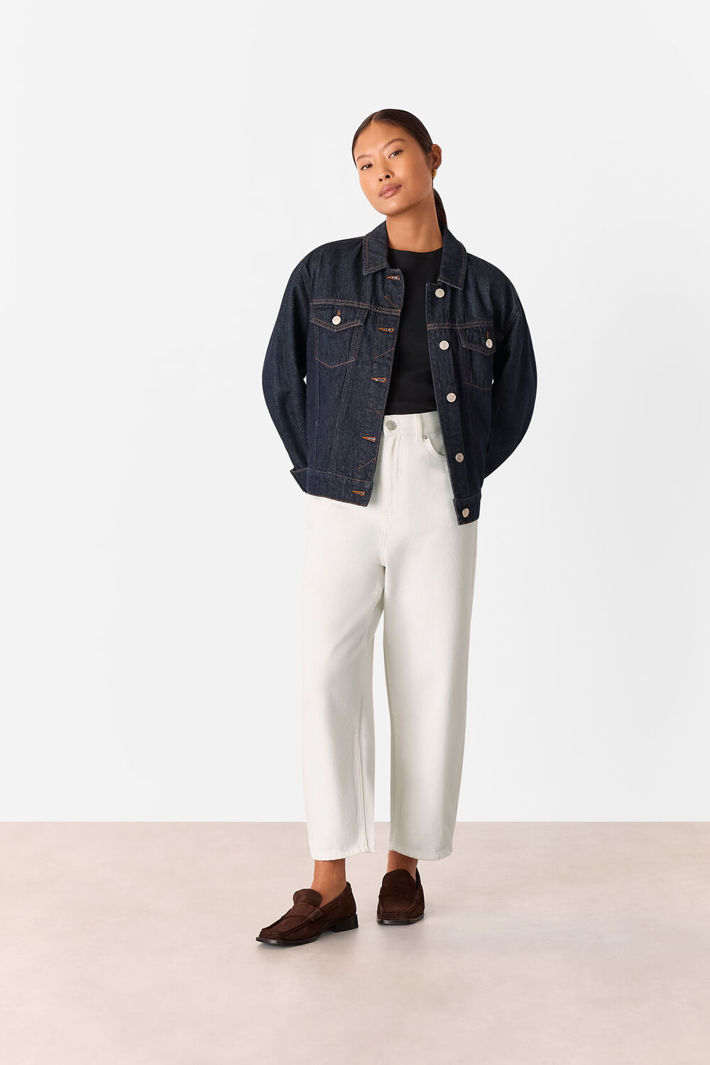 White Petite Authentic Barrel Leg Jean