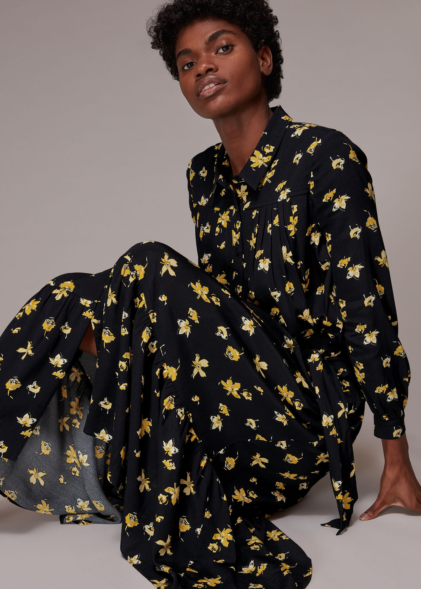 Black Bridget Falling Floral Skirt