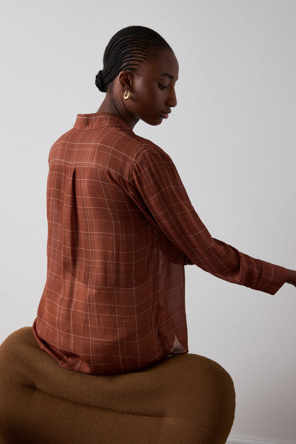 Brown Etched Check Sheer Shirt