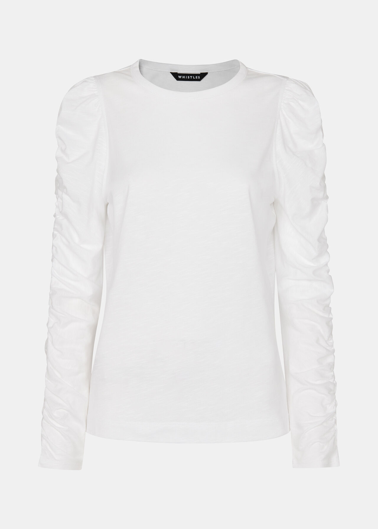 White Ruched Sleeve Top | WHISTLES