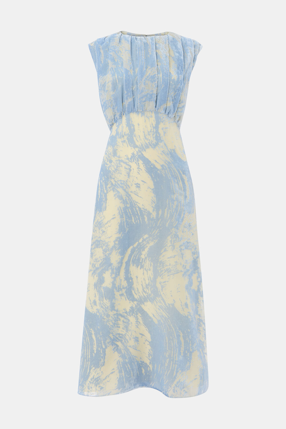 Blue Devore Swirl Velvet Midi Dress