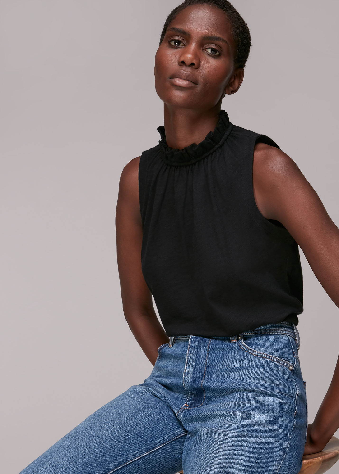 Black Ruched Neck Sleeveless Top WHISTLES