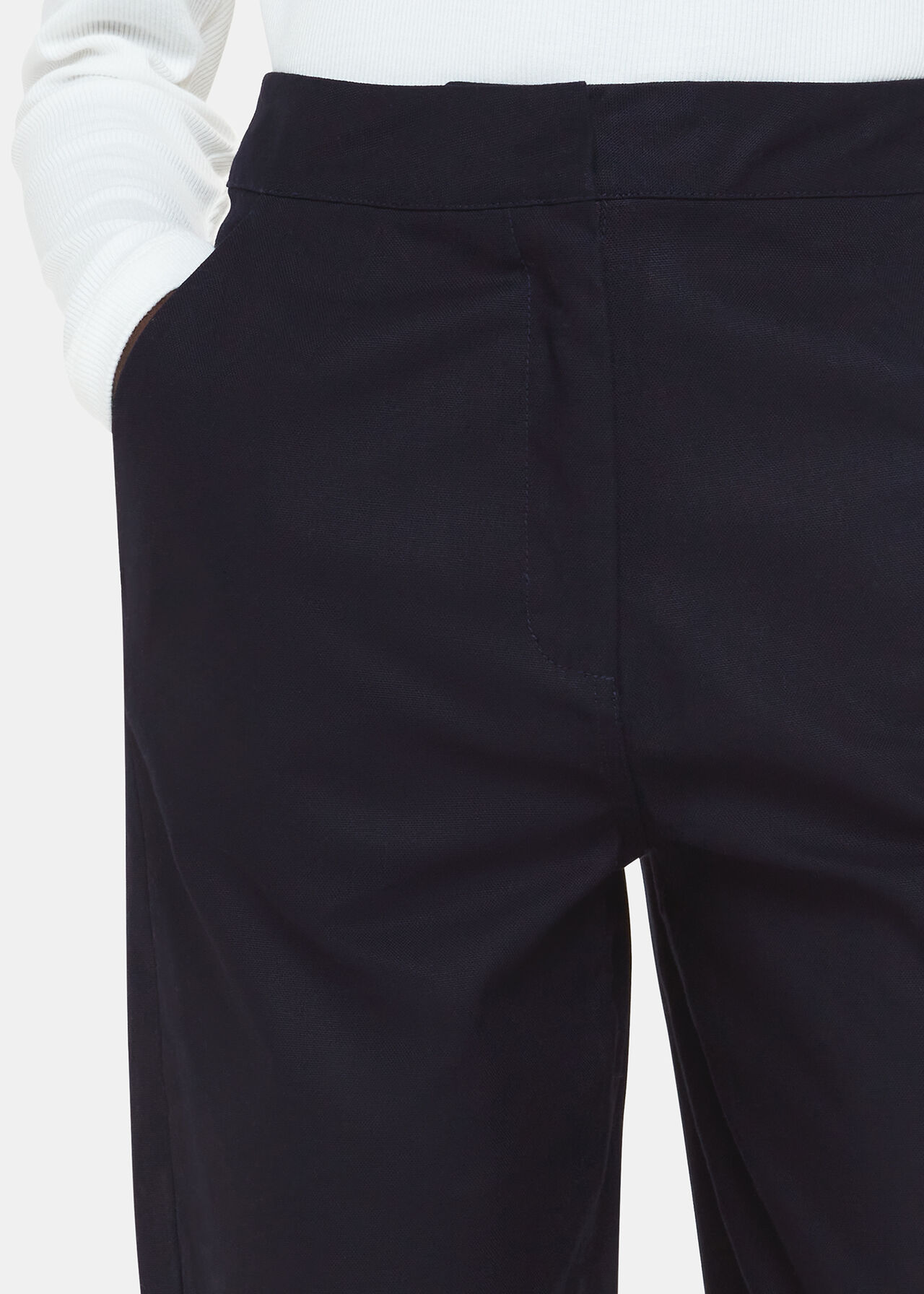 Navy Carla Barrel Cotton Trouser | WHISTLES