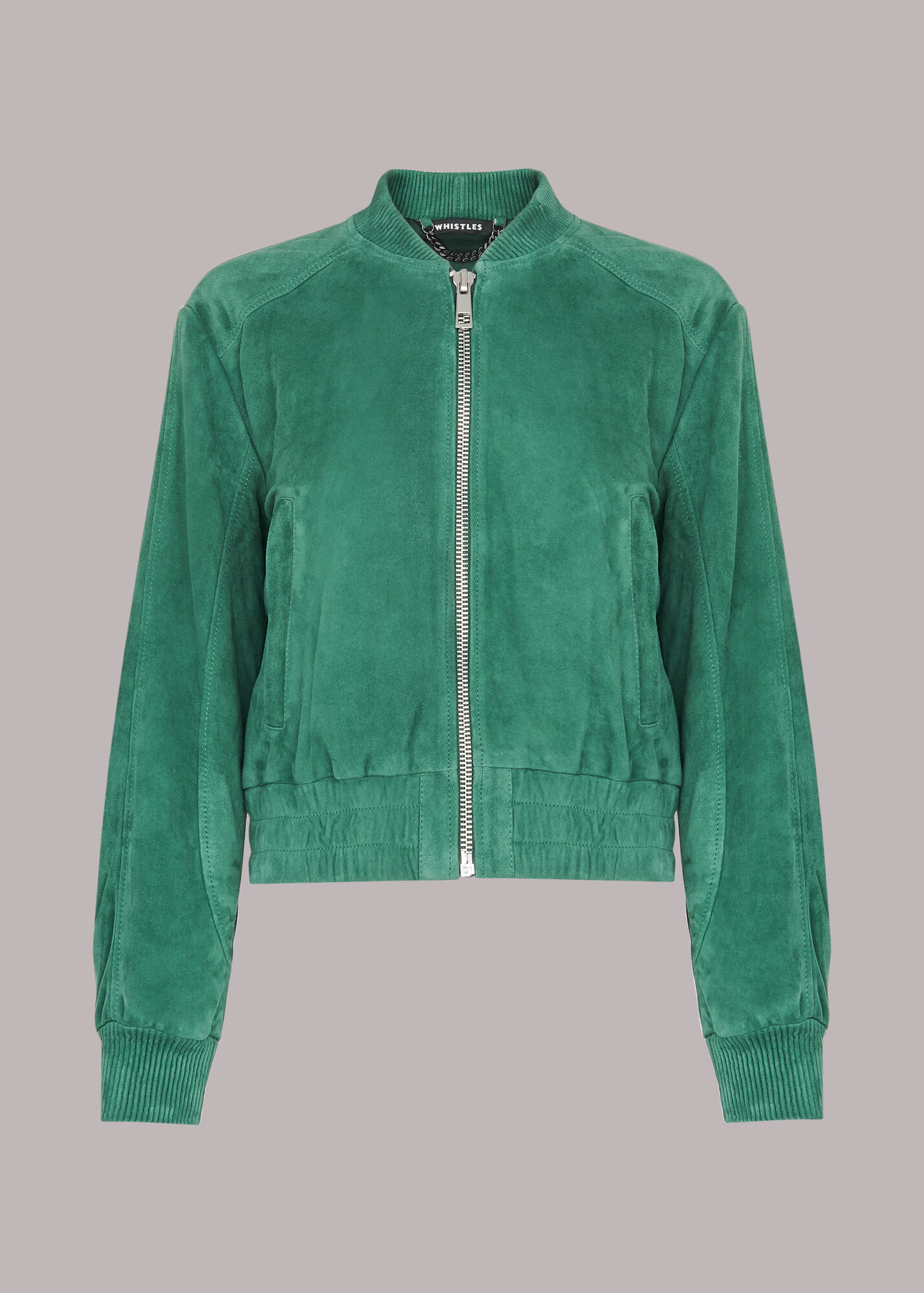Green Cropped Suede Bomber Jacket WHISTLES