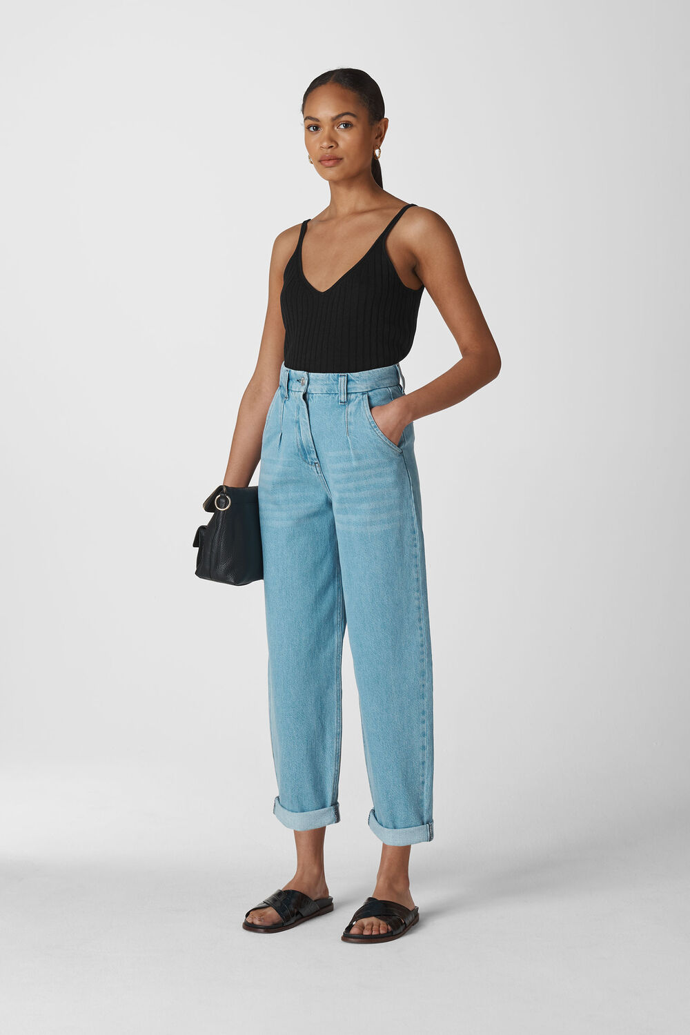 Rib Detail Knit Cami Black