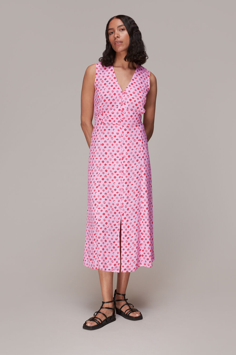 Pink Moon Floral Print Midi Dress