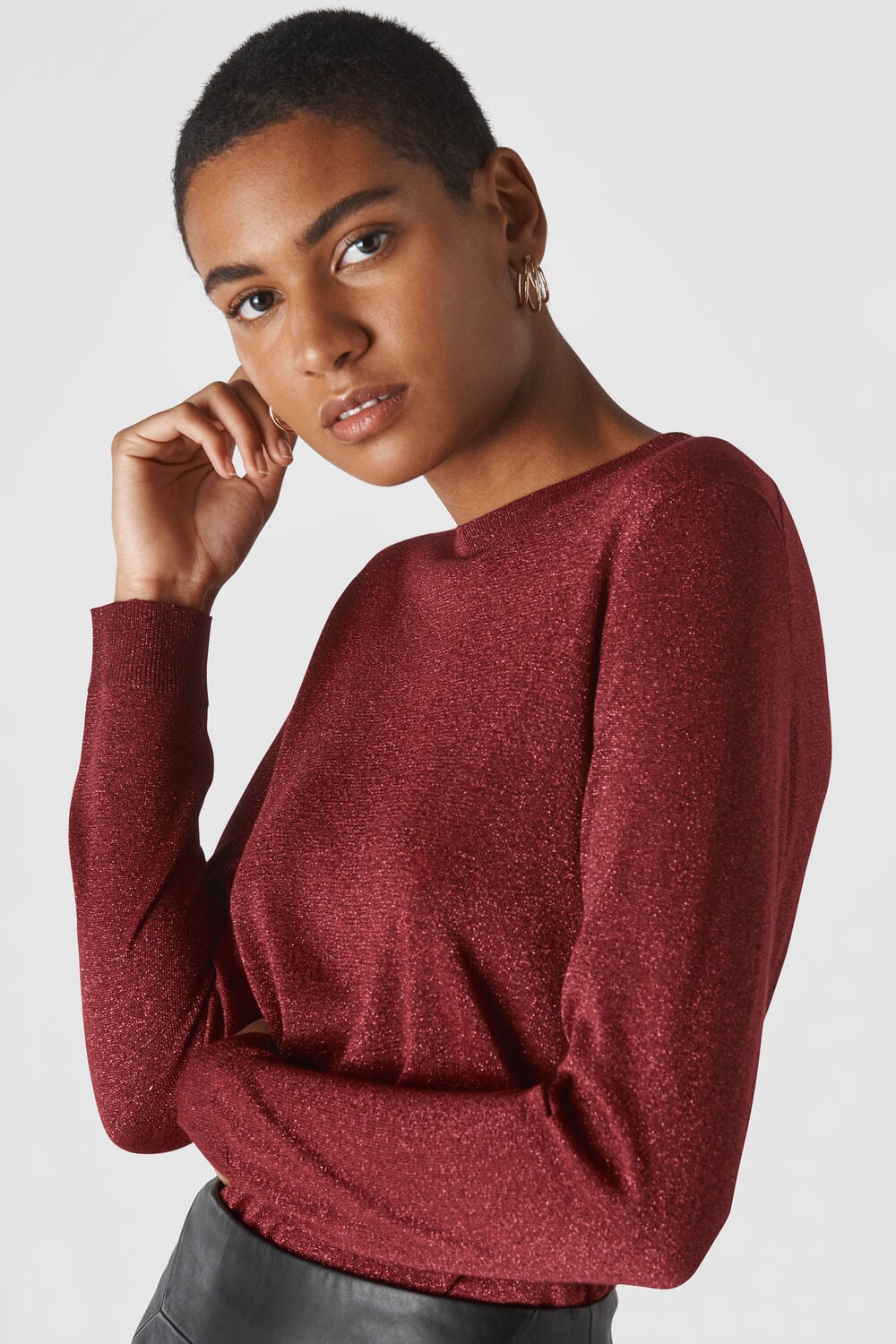 Sparkle Crew Neck Knit Burgundy