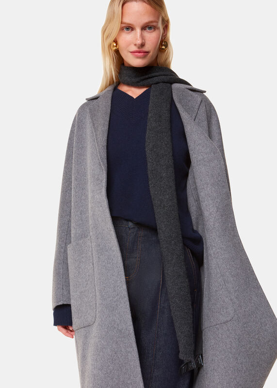 Dark Grey Cashmere Wool Blend Scarf