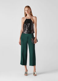 Satin Cropped Trouser Dark Green
