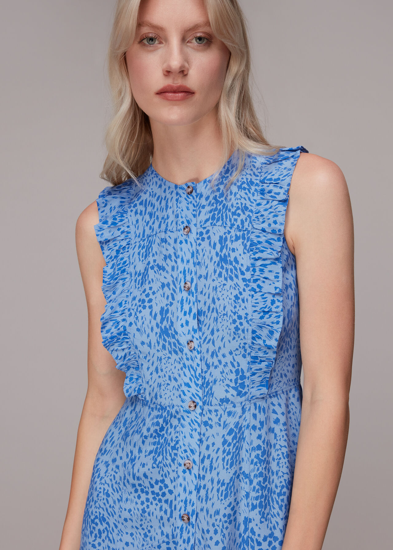 Blue/Multi Lively Animal Frill Midi Dress | WHISTLES