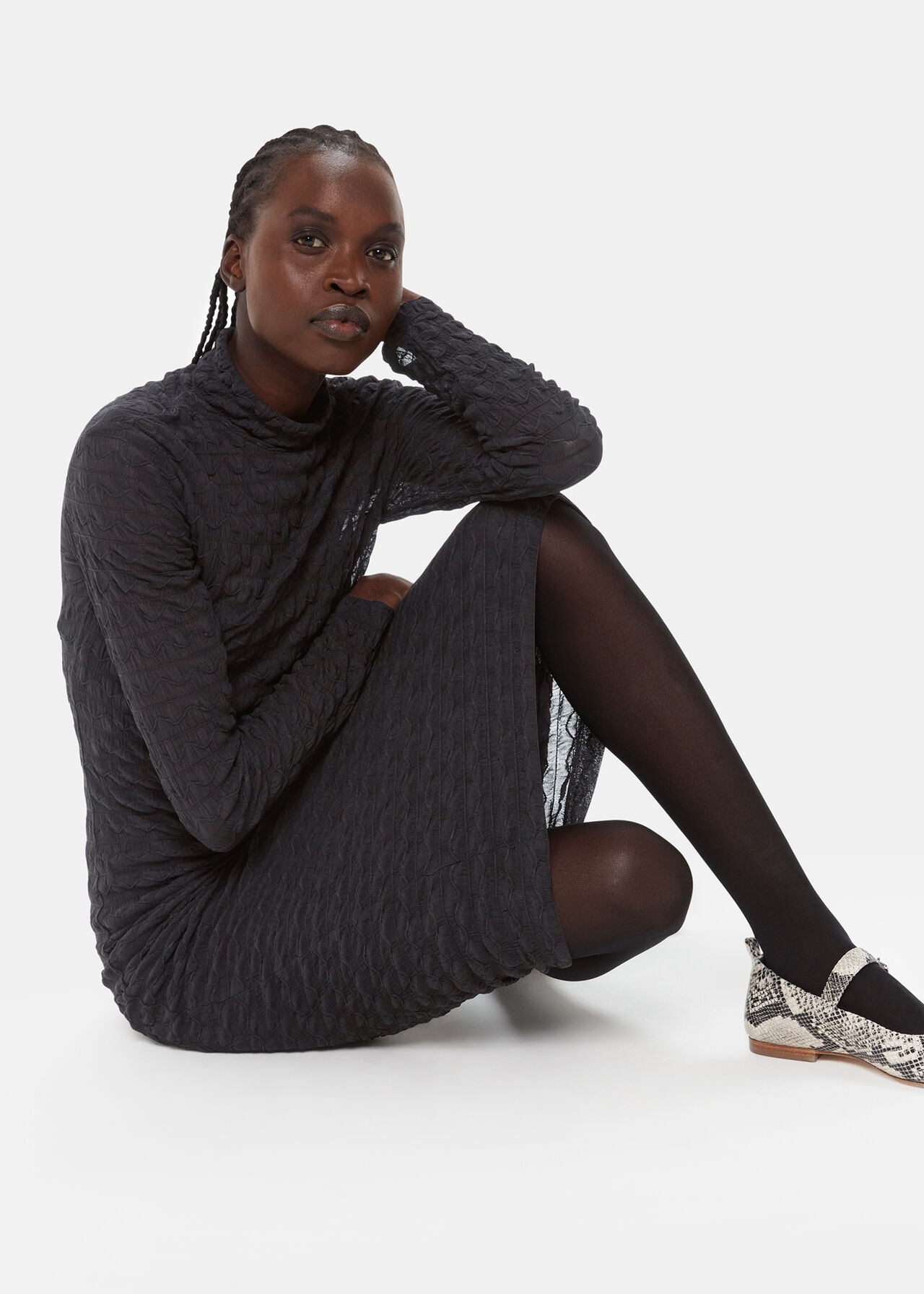 Textured Long Sleeve Dress