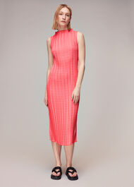 Houndstooth Plisse Midi Dress