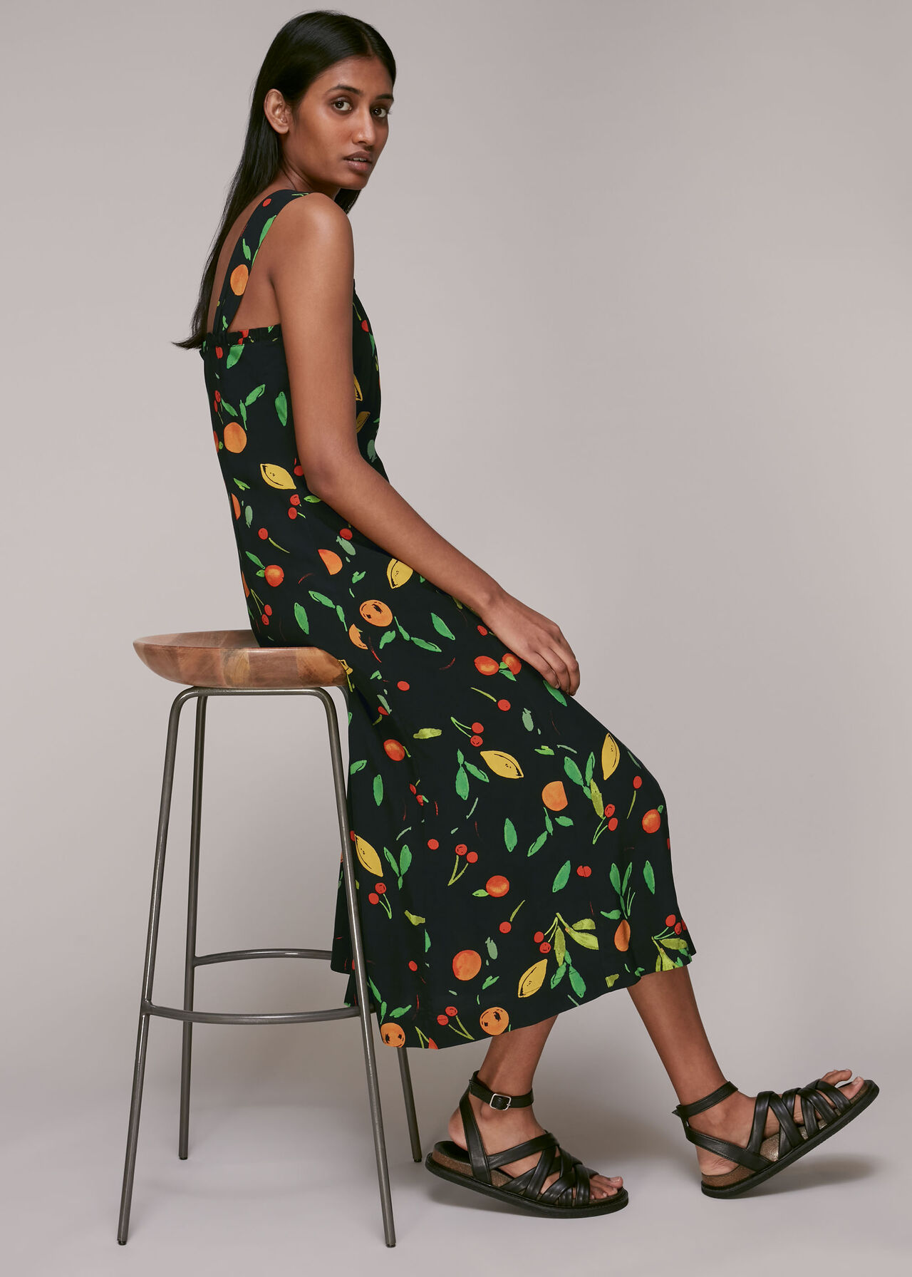 Black/Multi Fruit Print Frill Dress, WHISTLES