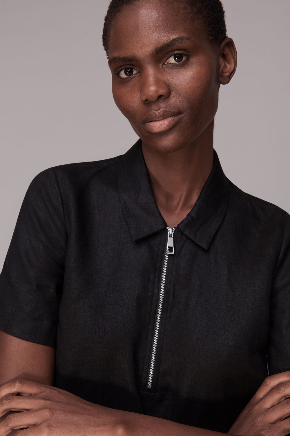 Zip Front Linen Dress