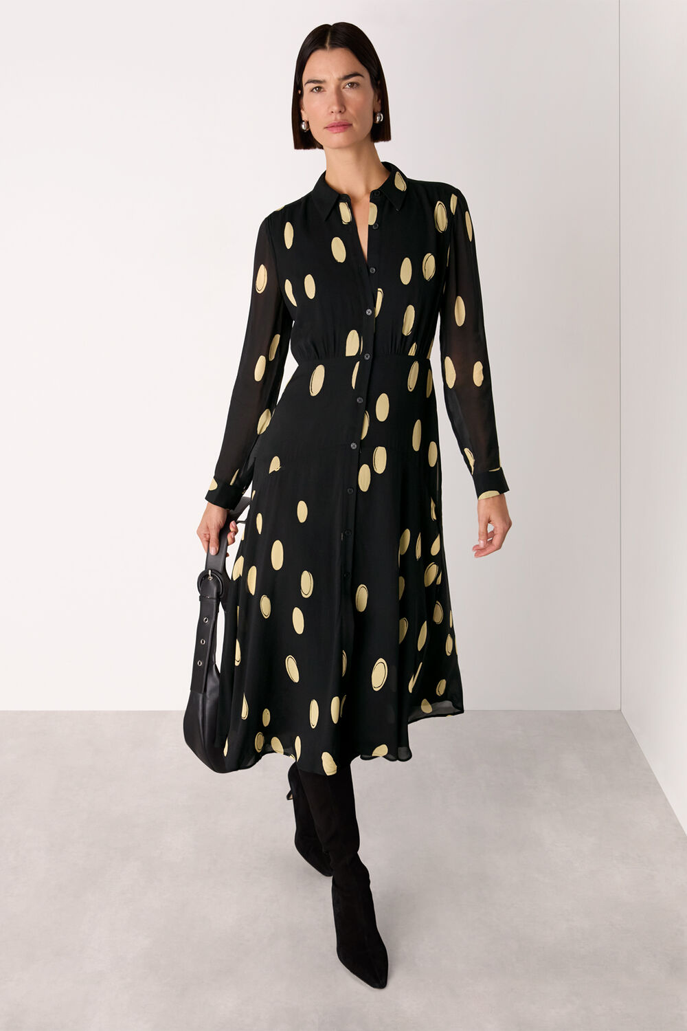Black Abstract Spot Shirt Dress