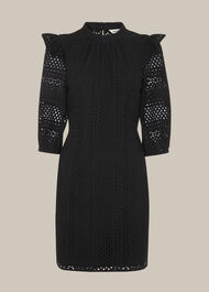 Frill Broderie Dress Black