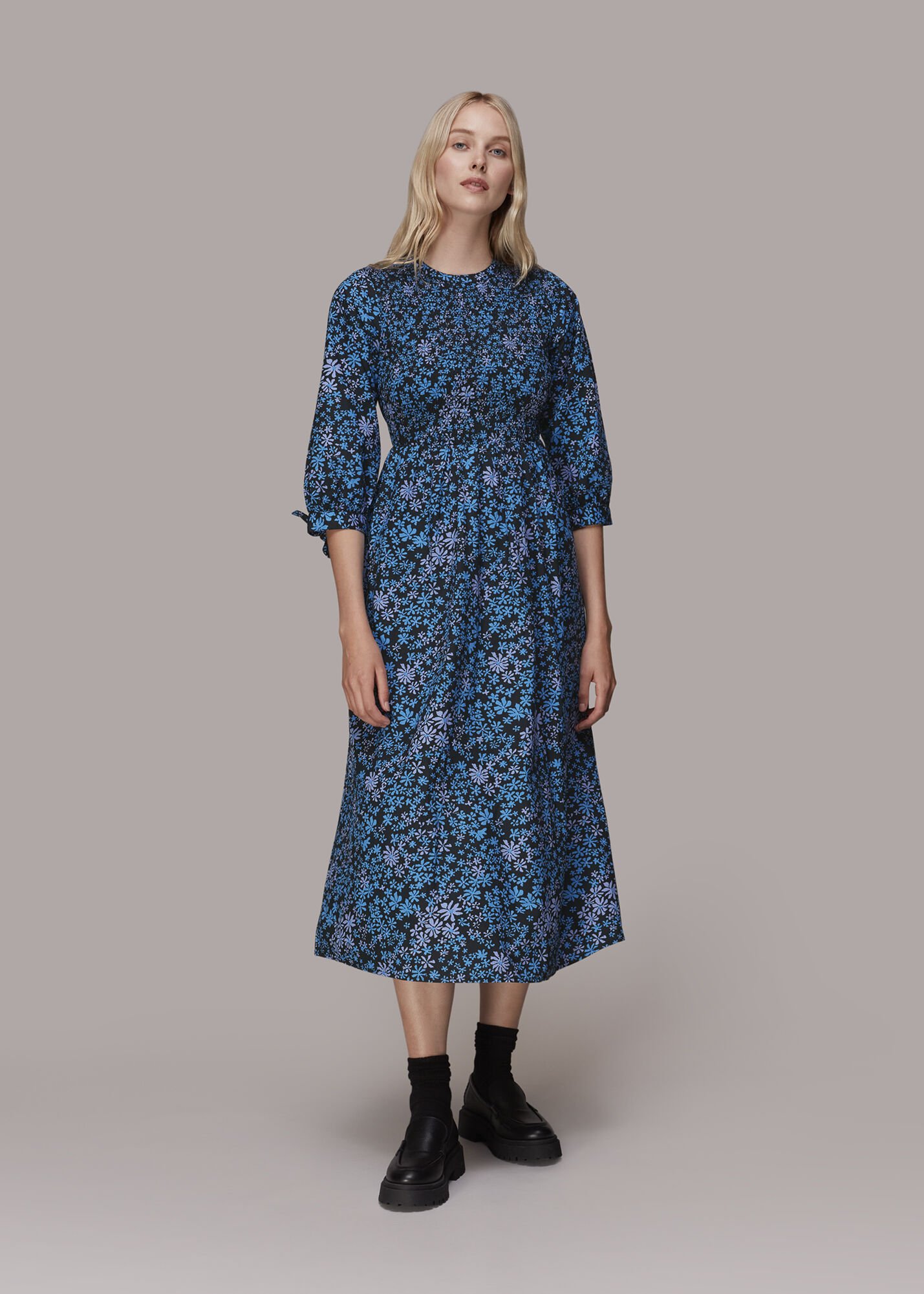 Floral shirred dress cheap