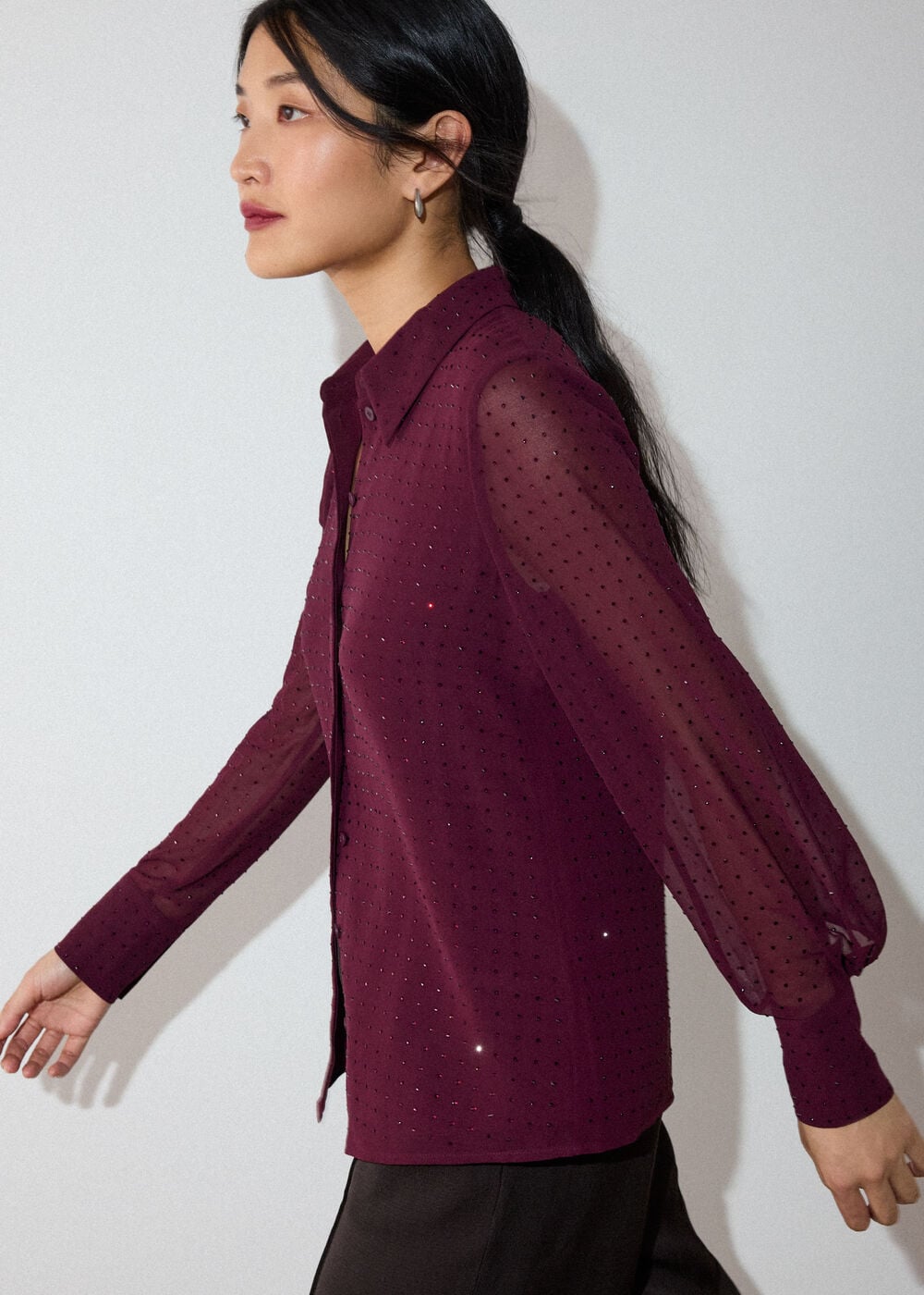 Burgundy Hot Fix Sheer Shirt