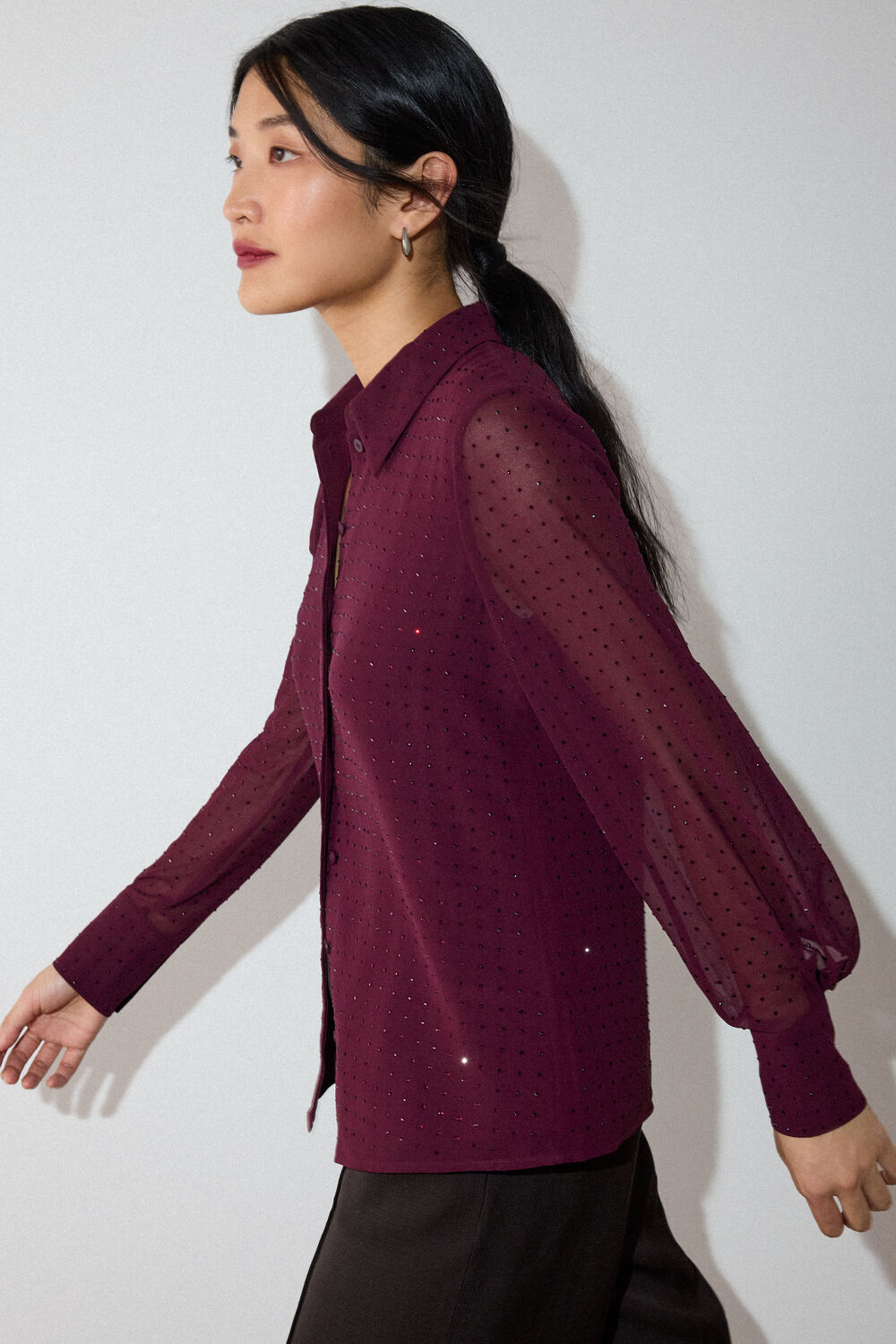 Burgundy Hot Fix Sheer Shirt