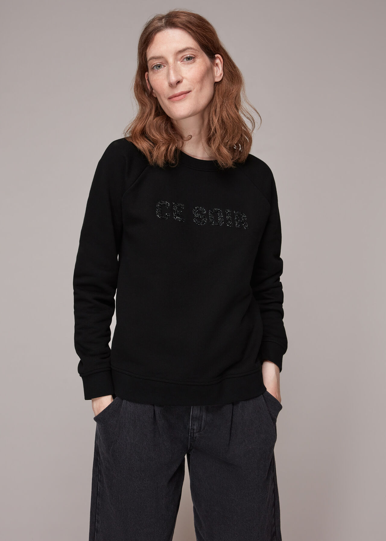 Black Ce Soir Sparkle Logo Sweat | WHISTLES | Whistles UK