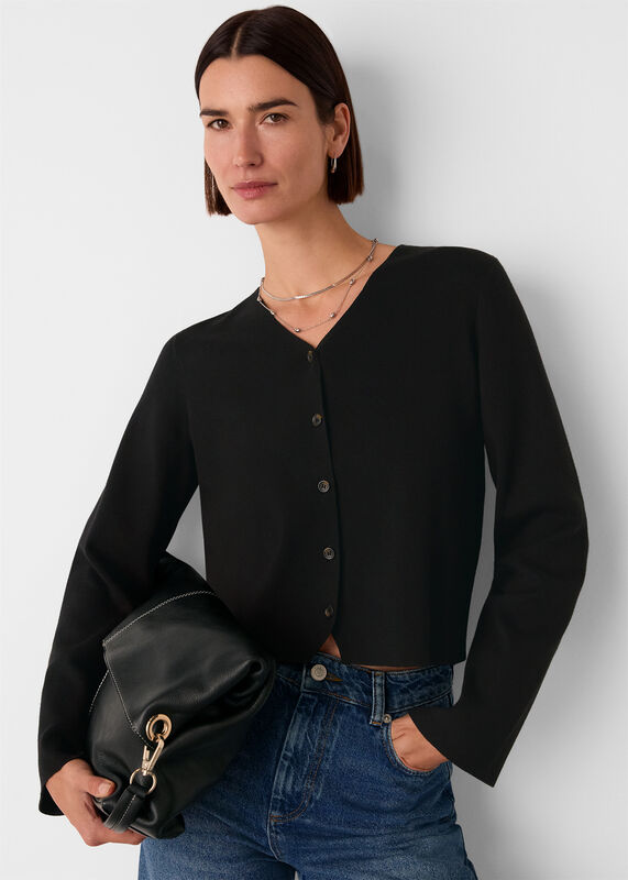 Black V Neck Button Front Cardigan
