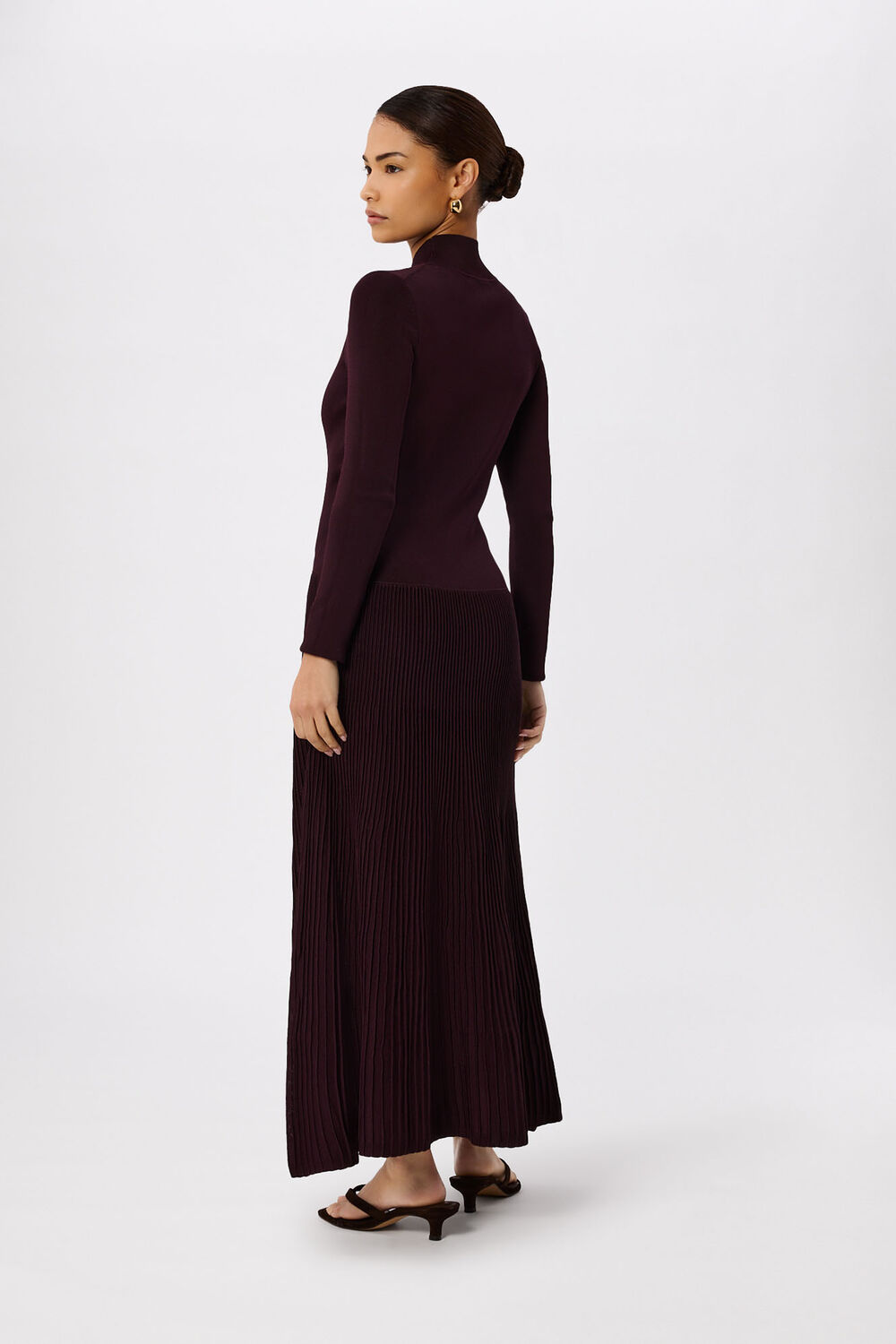 Plum Petite Funnel Neck Pleated Knit Dress
