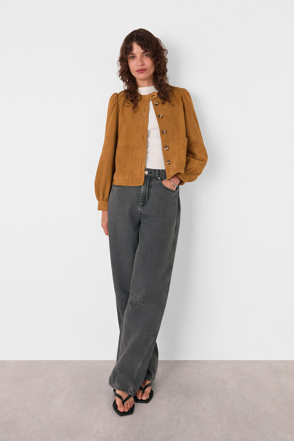 Button Front Suede Jacket