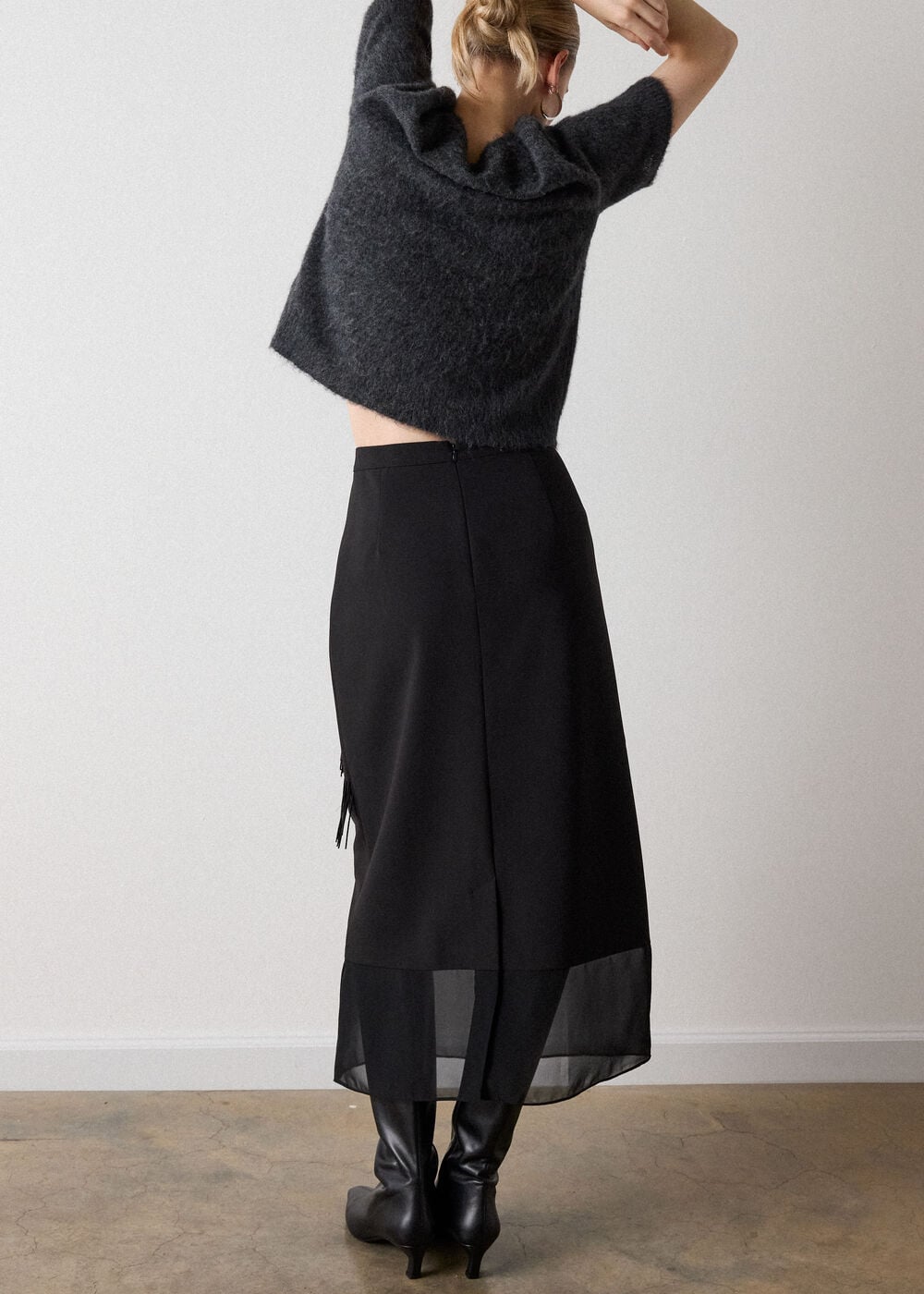 Black Fringe Sequin Organza Skirt