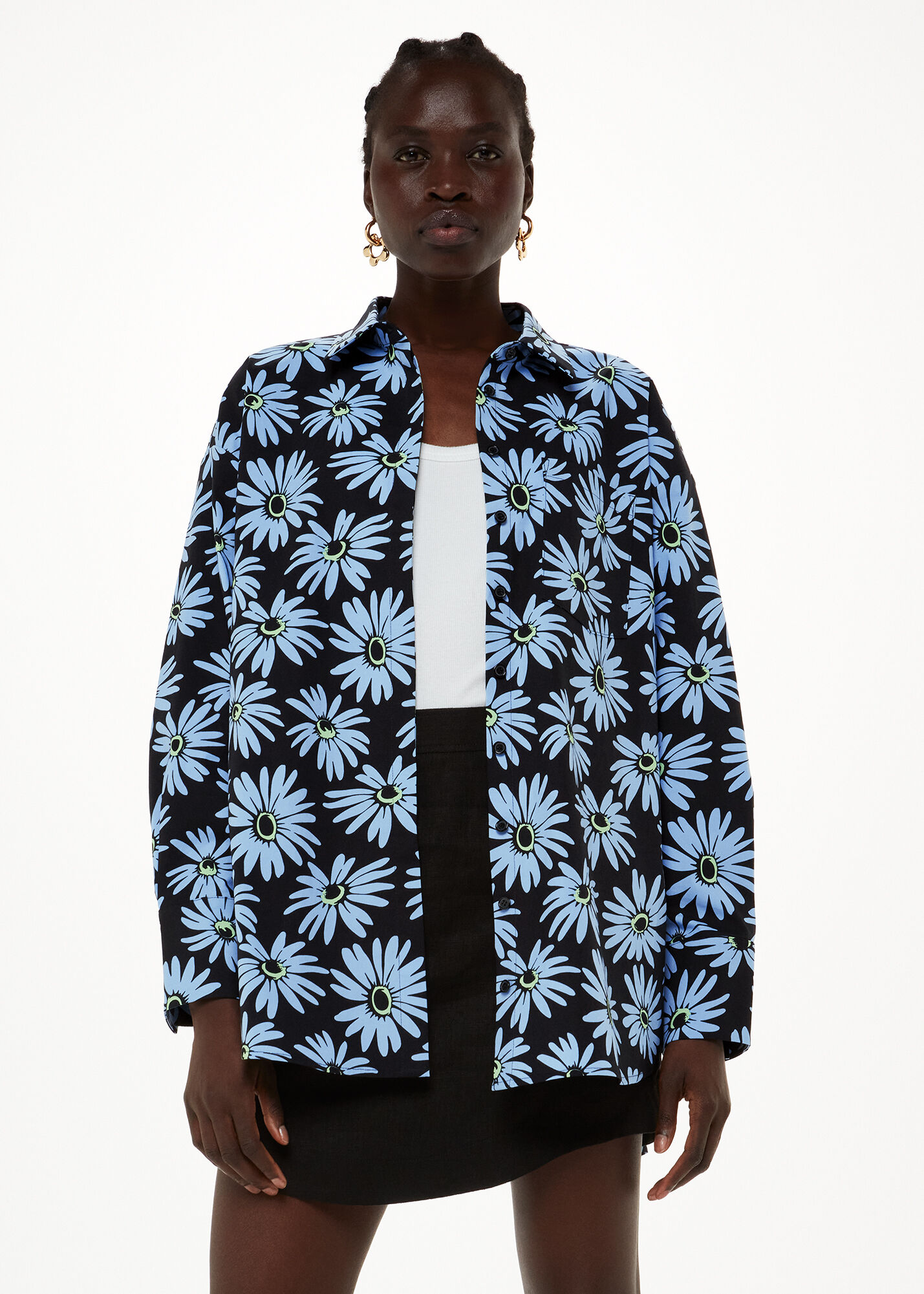 Blue/Multi Daisy Print Oversized Shirt | WHISTLES | Whistles UK |