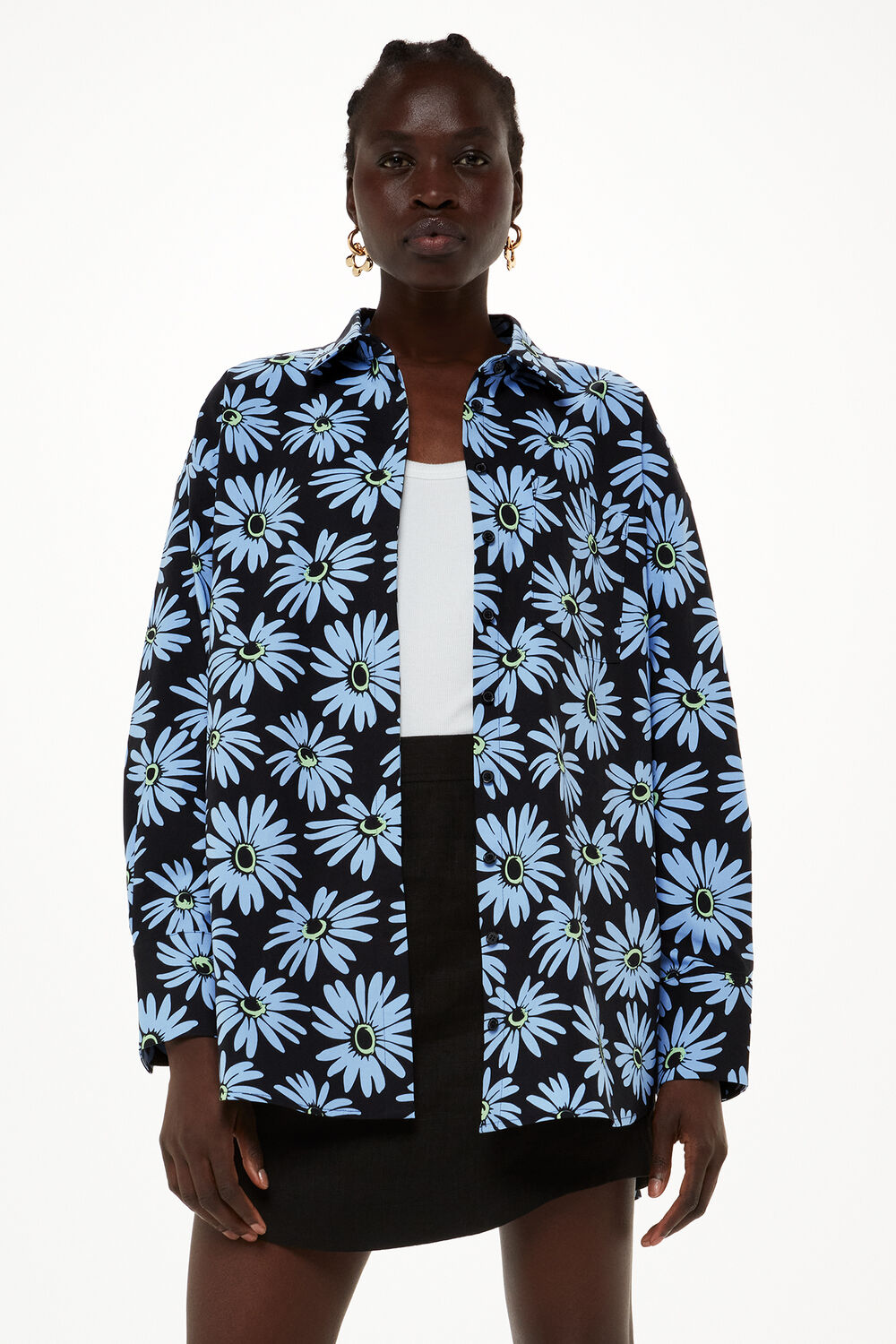 Blue Daisy Print Oversized Shirt
