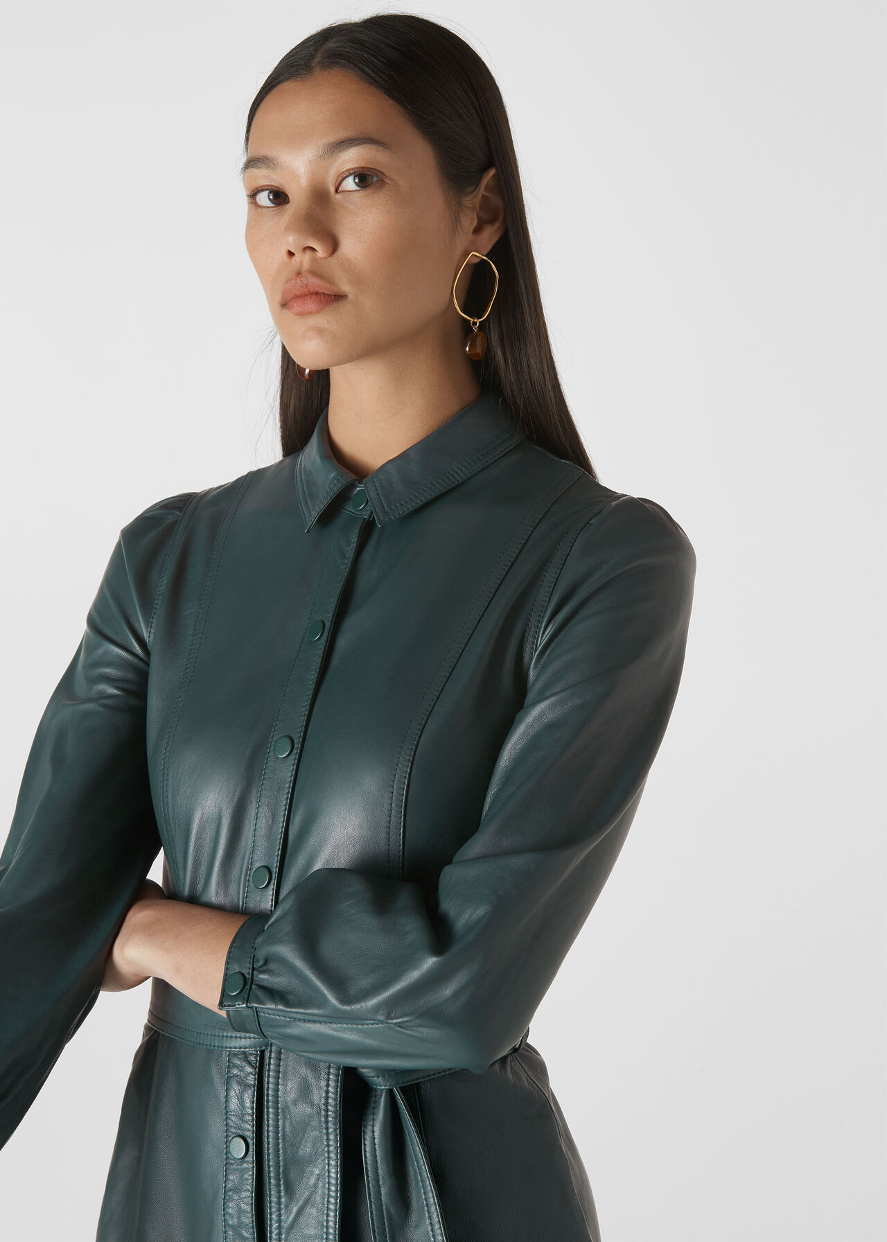 Phoebe Leather Shirt Dress Green