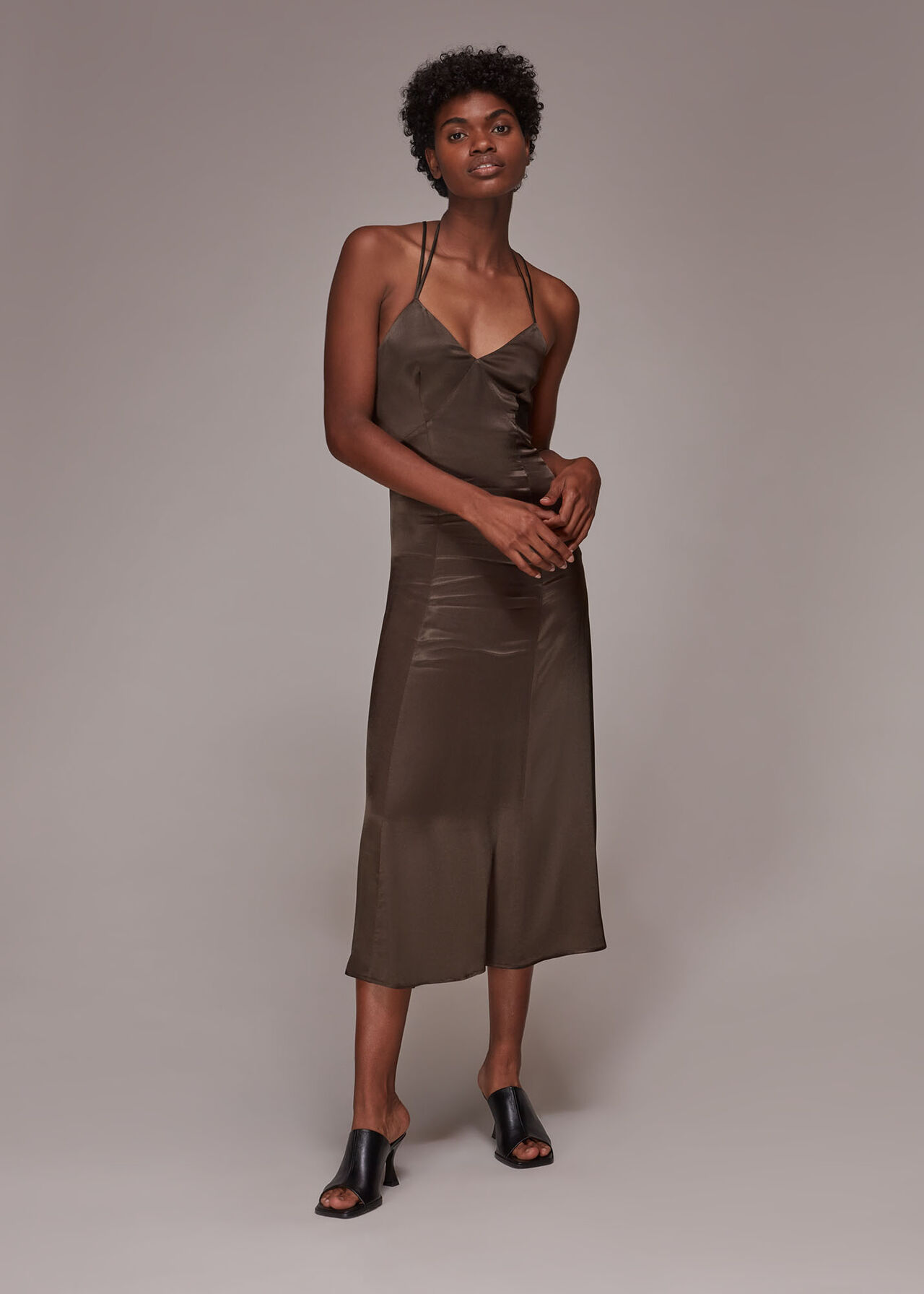 Brown Satin Cami Dress, WHISTLES