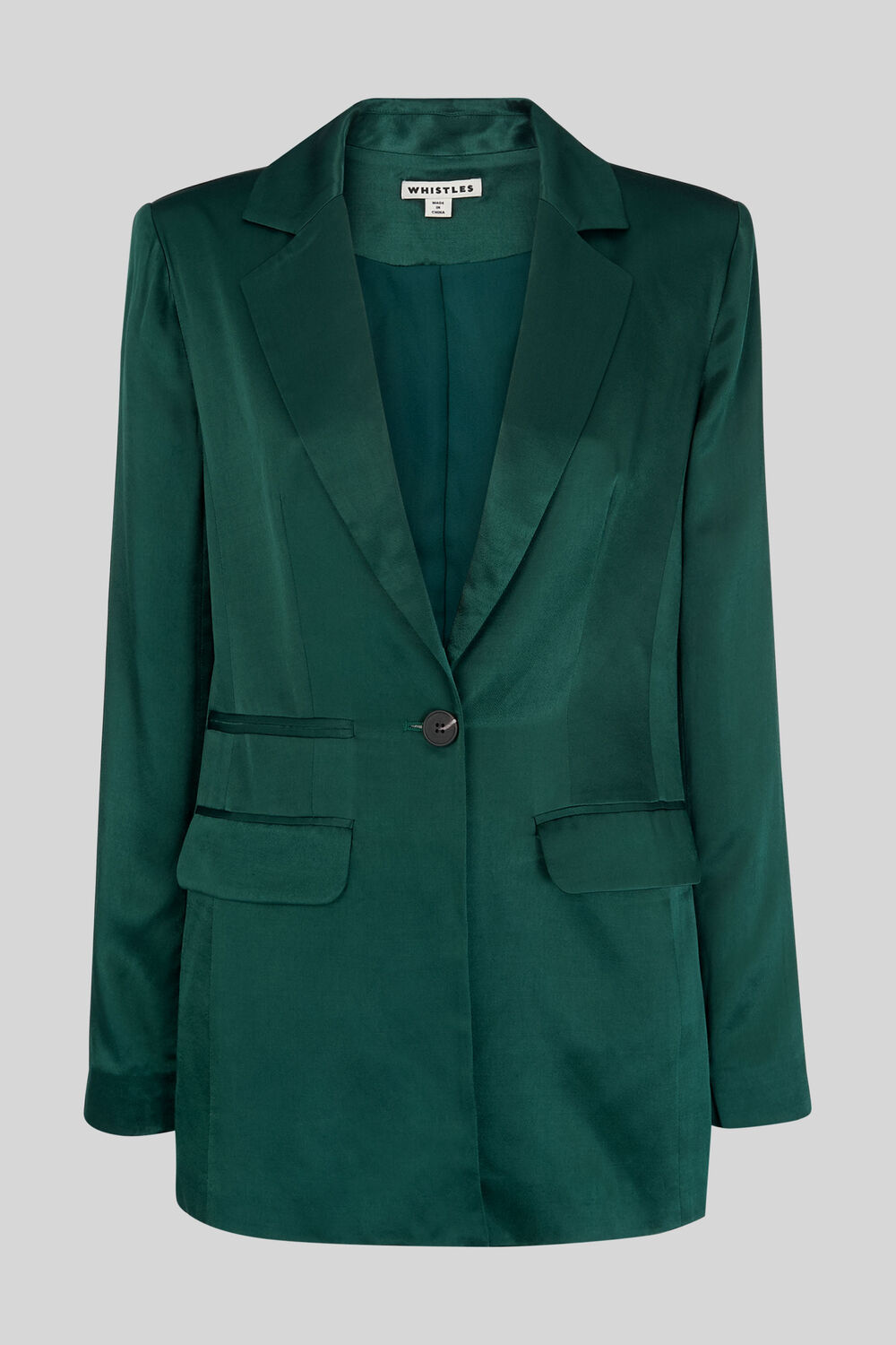 Satin Single Breasted Blazer Dark Green