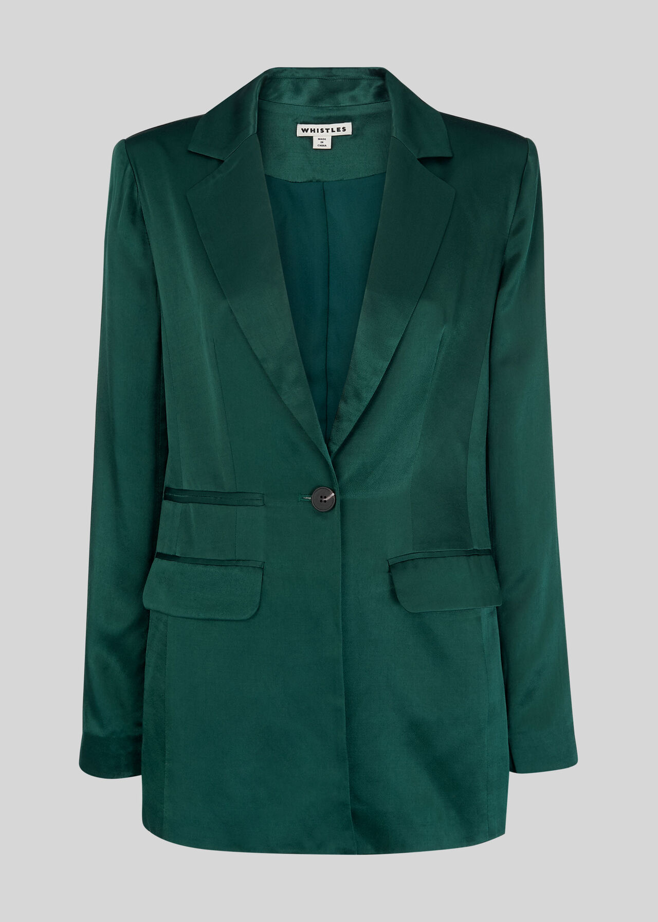 Satin Single Breasted Blazer Dark Green