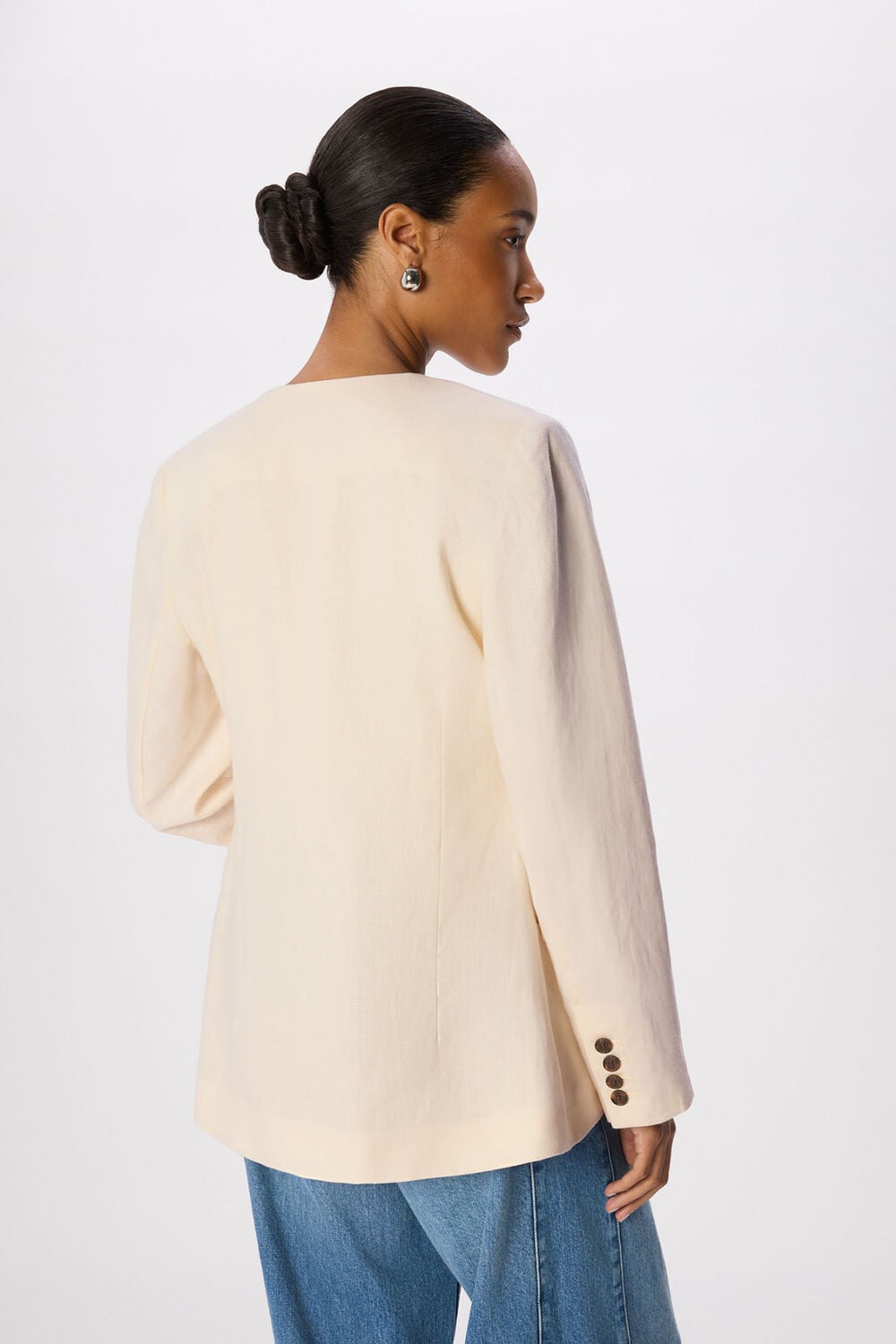Ivory Collarless Linen Blazer