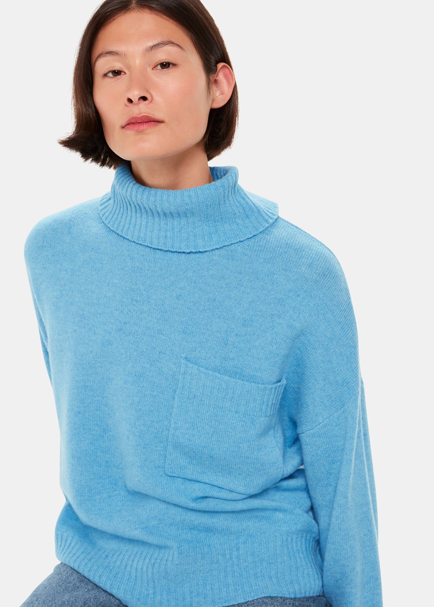 Light blue online cowl neck sweater