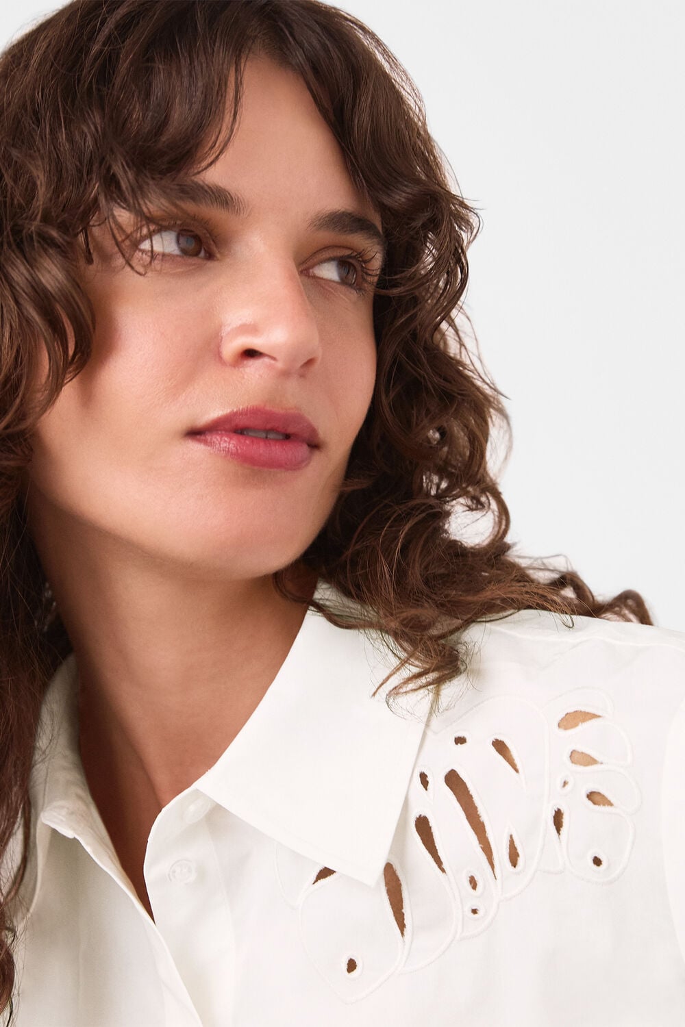 White Leaf Embroidered Cotton Shirt