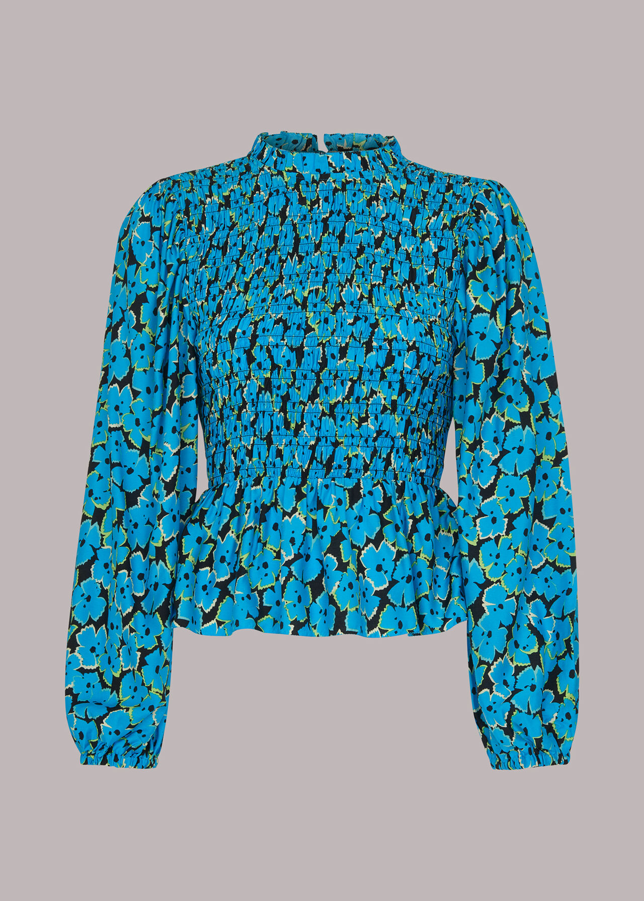 Blue/Multi Farfalle Flower Shirred Top | WHISTLES