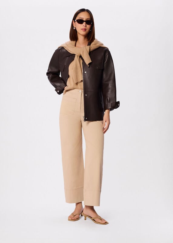 Neutral Wide Leg Casual Cotton Trouser